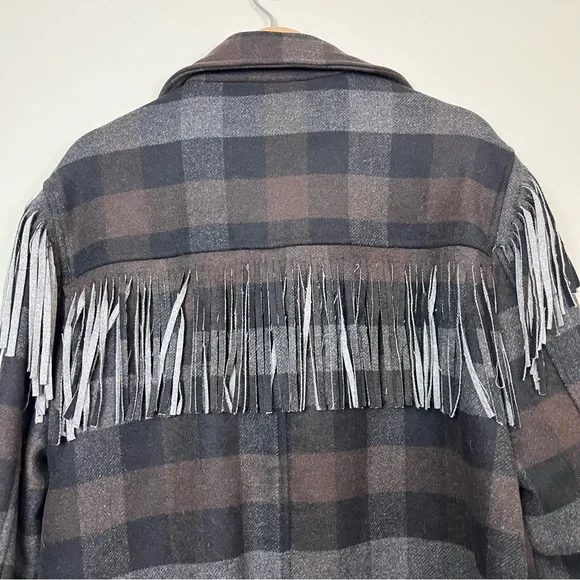 NWT Something Navy Charcoal Combo Plaid Fringe Shacket Size XL Women
